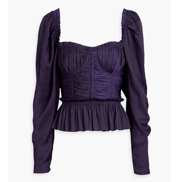 NWT ULLA JOHNSON Mia ruched ruffled satin top Purple Size 10 - Picture 11 of 16